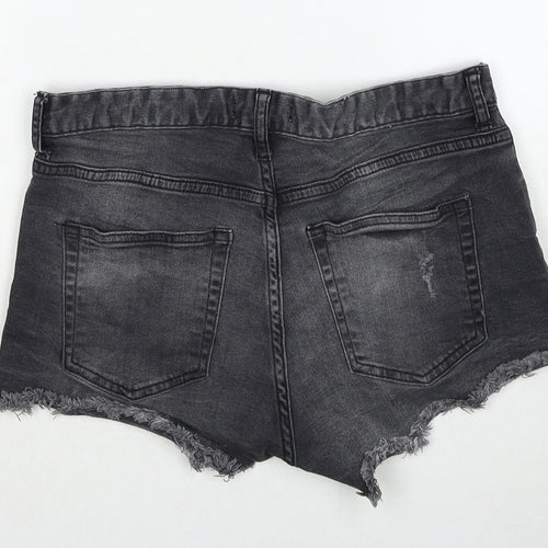 H&M Womens Grey Cotton Cut-Off Shorts Size 8 Regular Zip