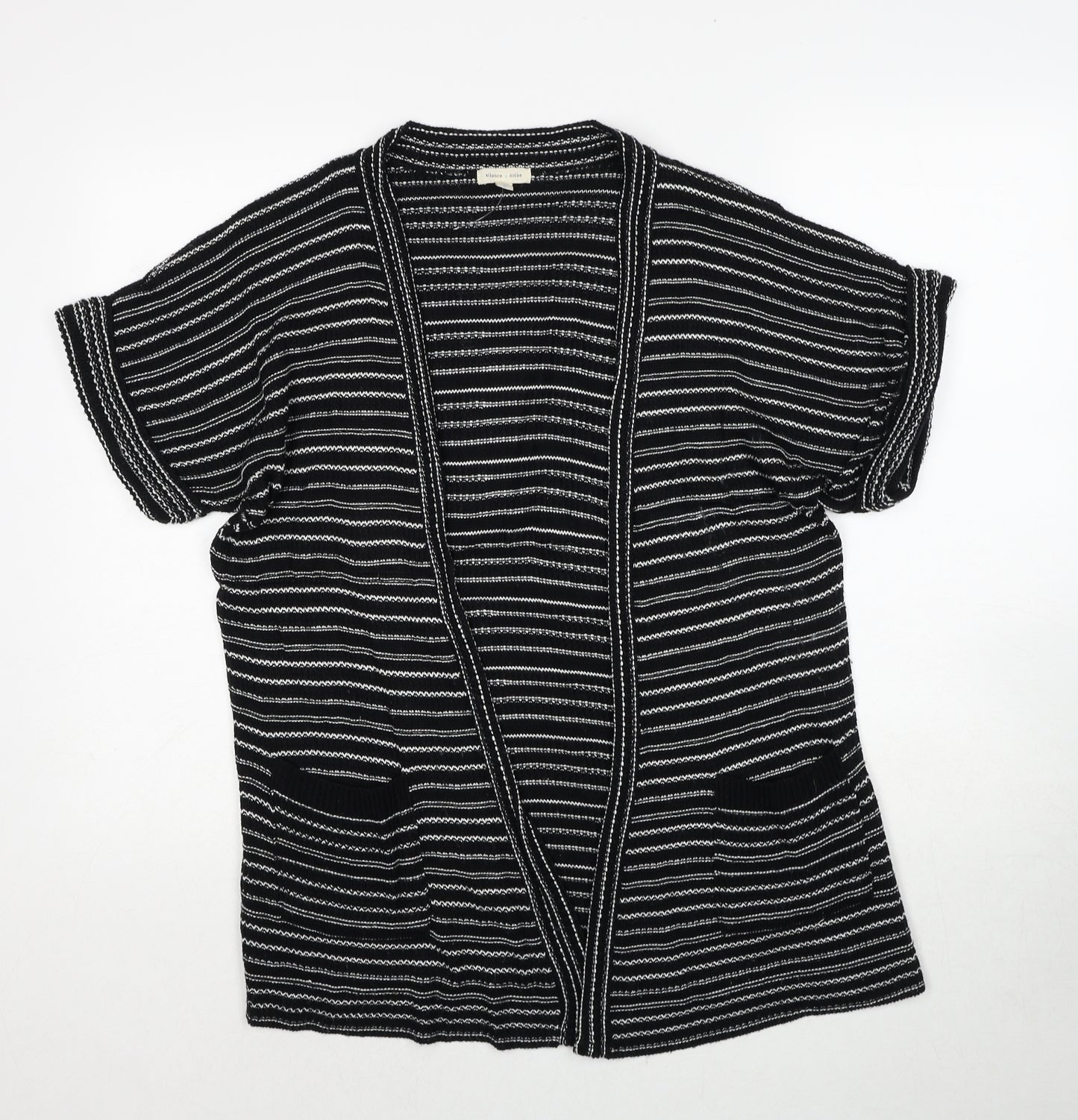 Silence + Noise Womens Black V-Neck Striped Acrylic Cardigan Jumper Size S
