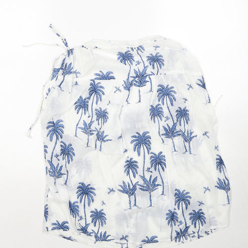 H&M Womens White Geometric Cotton Basic Blouse Size S V-Neck - Palm Tree Pattern