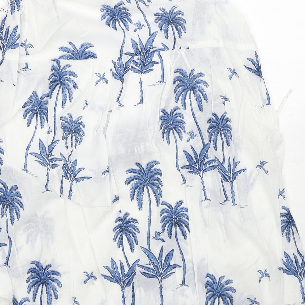 H&M Womens White Geometric Cotton Basic Blouse Size S V-Neck - Palm Tree Pattern