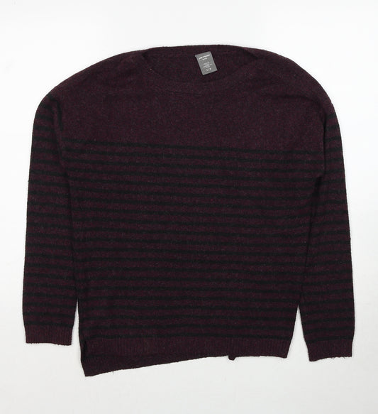 Joe Fresh Mens Purple Round Neck Striped Polyester Pullover Jumper Size L Long Sleeve