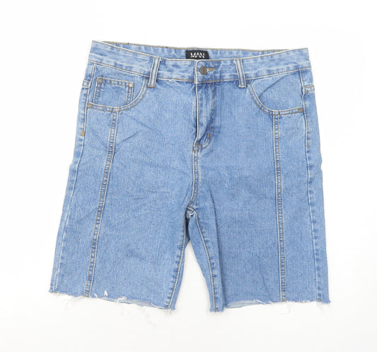Boohoo Mens Blue Cotton Chino Shorts Size 32 in Regular Zip