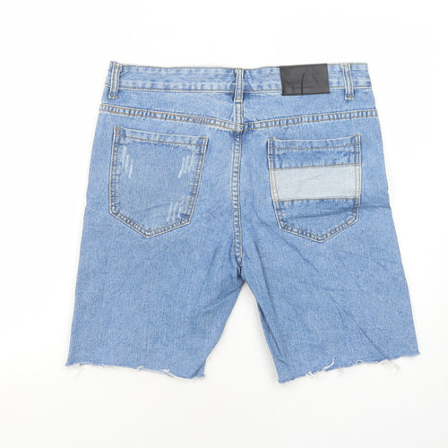 Boohoo Mens Blue Cotton Chino Shorts Size 32 in Regular Zip