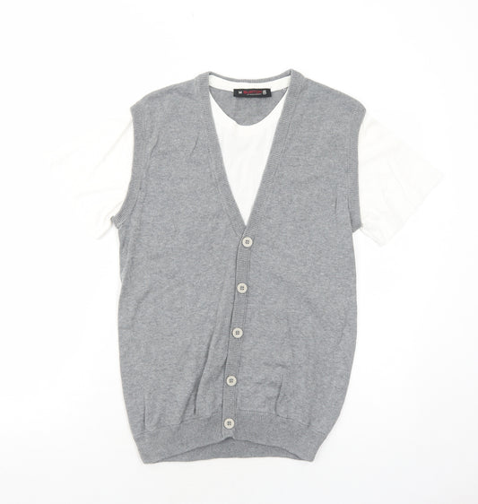 Burton Mens Grey Round Neck Cotton Pullover Jumper Size M Short Sleeve
