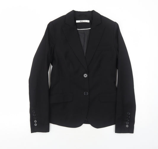 Gina Tricot Womens Black Polyester Jacket Blazer Size 6 - Five-Button Jacket Sleeve