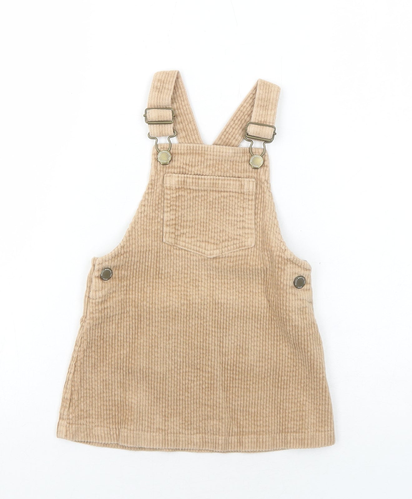 NEXT Girls Brown Cotton Pinafore/Dungaree Dress Size 18-24 Months Square Neck Buckle