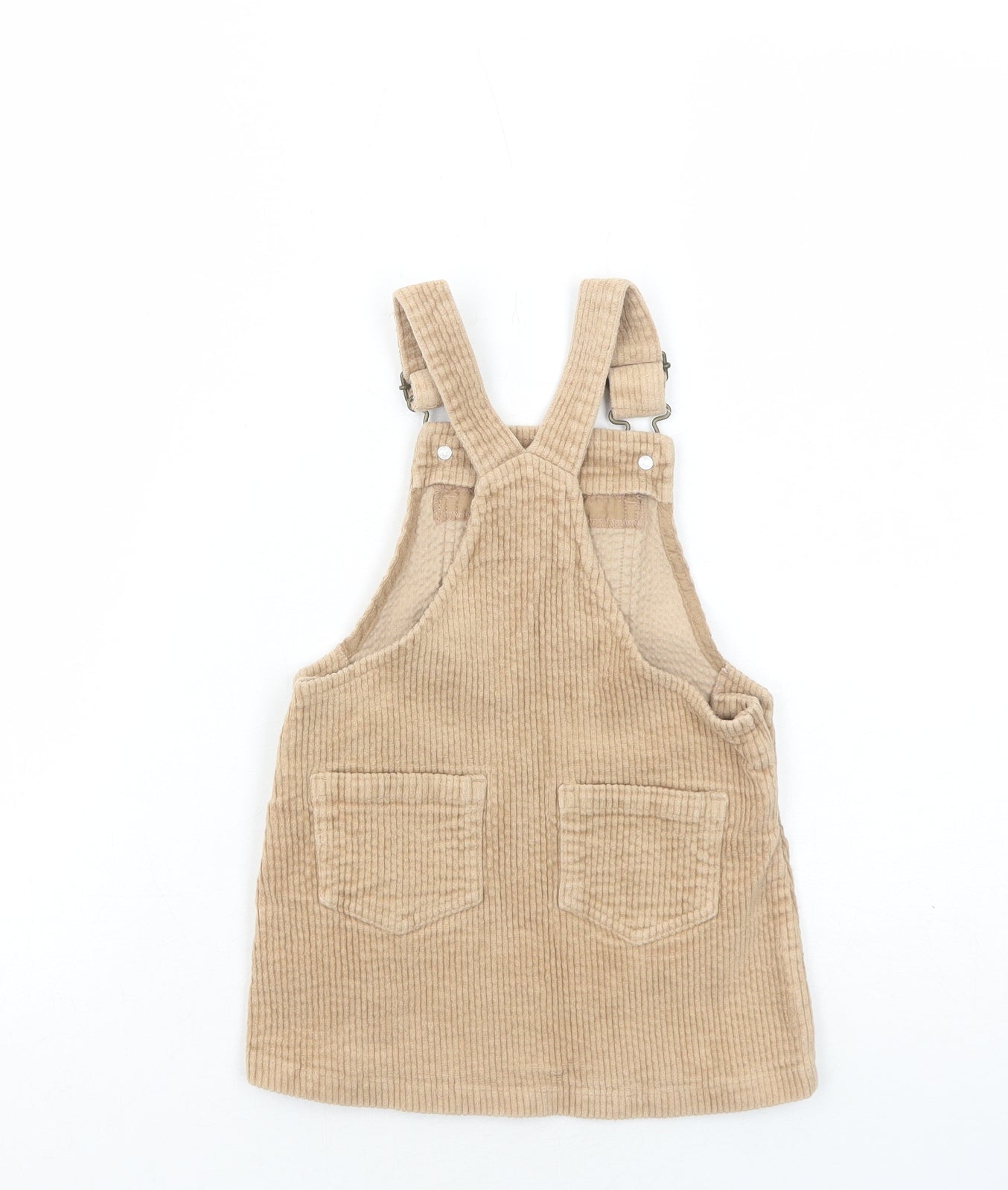 NEXT Girls Brown Cotton Pinafore/Dungaree Dress Size 18-24 Months Square Neck Buckle