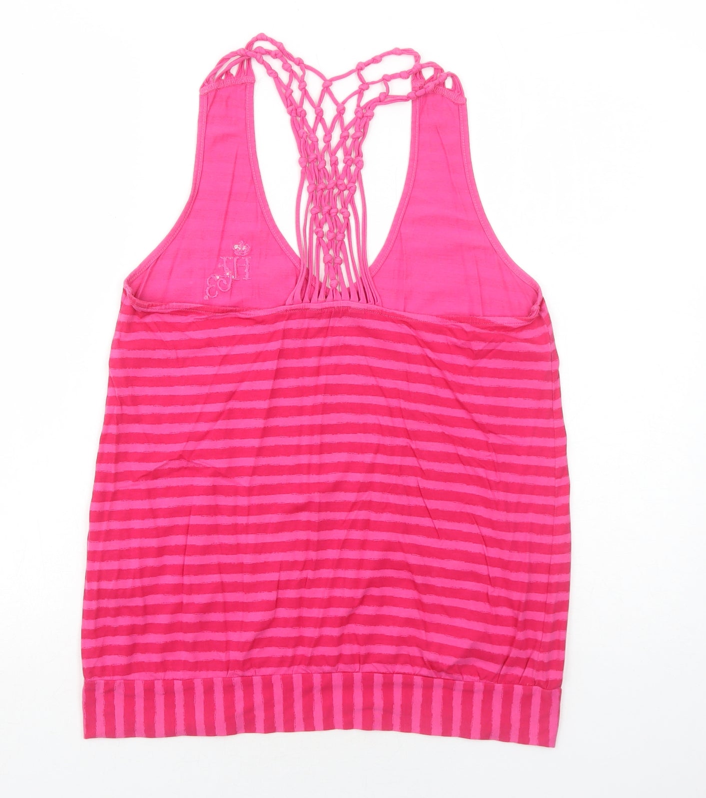 Henri Lloyd Womens Pink Striped Cotton Basic Tank Size 4 V-Neck - Crochet Detail