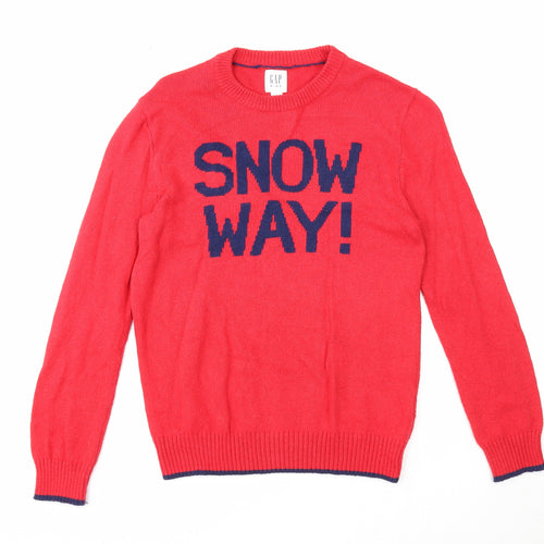 Gap Boys Red Round Neck Cotton Pullover Jumper Size 10 Years Pullover - Snow Way!