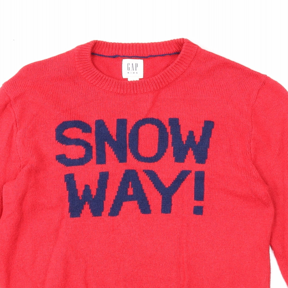 Gap Boys Red Round Neck Cotton Pullover Jumper Size 10 Years Pullover - Snow Way!