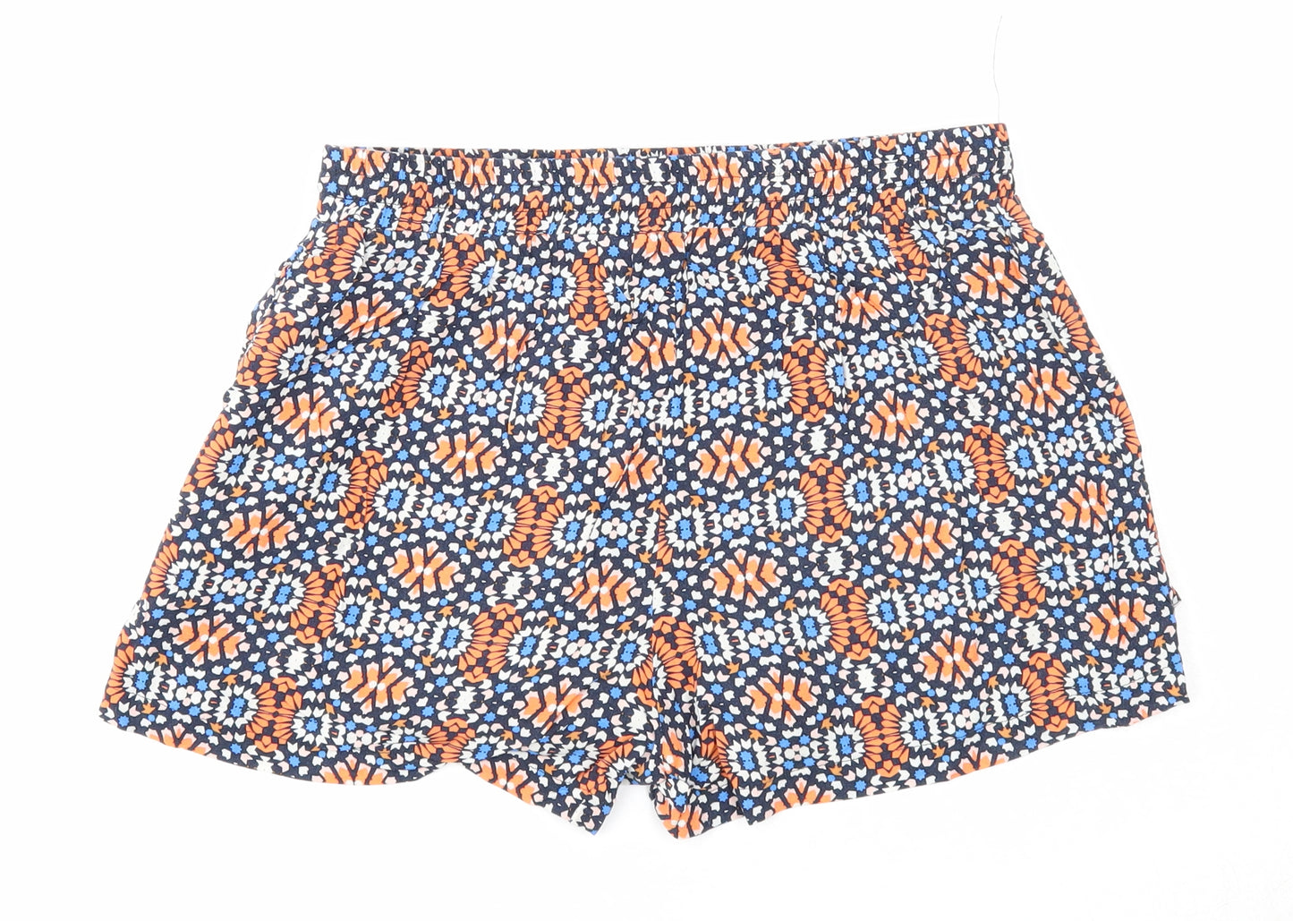New Look Womens Multicoloured Geometric Viscose Basic Shorts Size 10 Regular Drawstring
