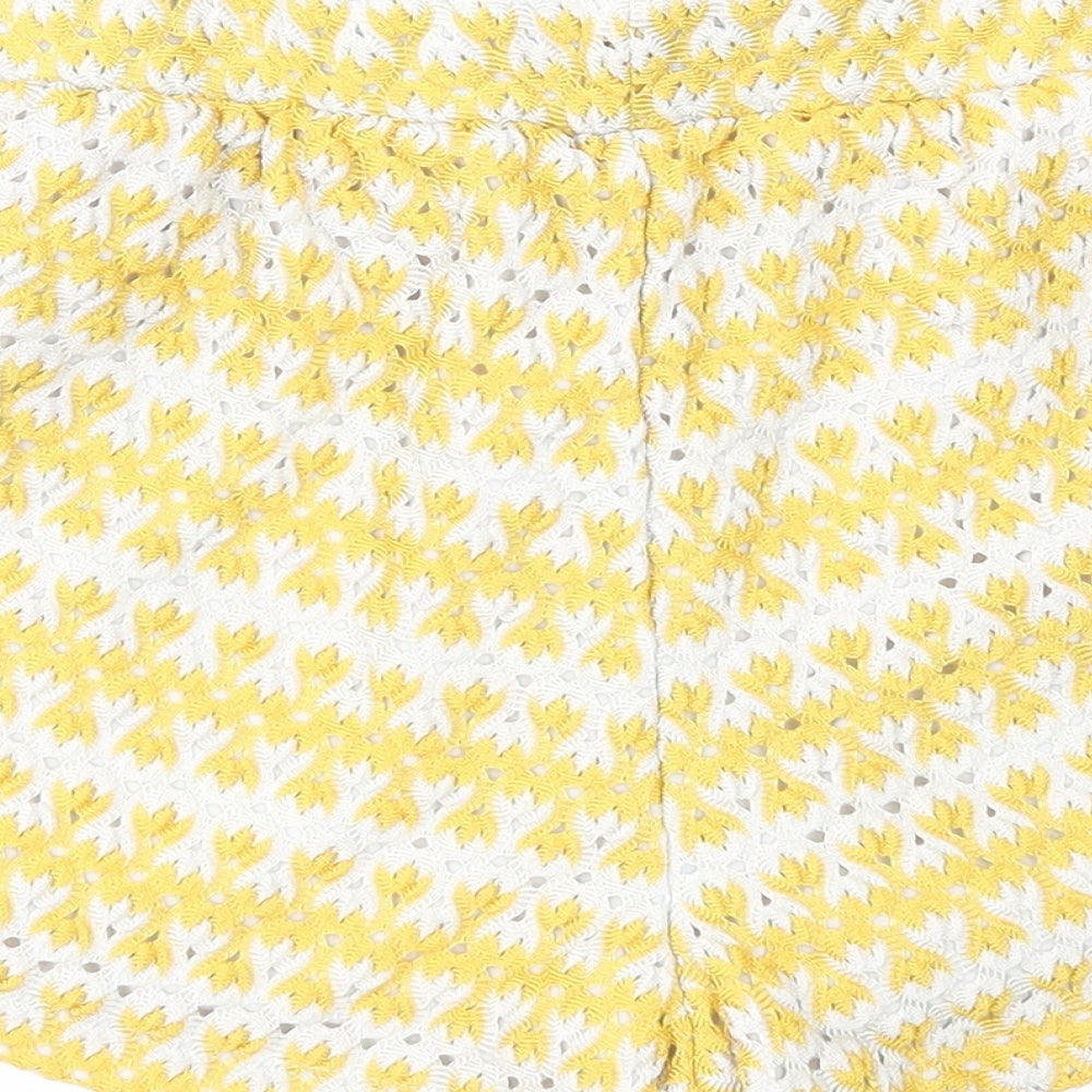New Look Womens Yellow Floral Polyester Basic Shorts Size 10 Regular Pull On - Waist 21 inches