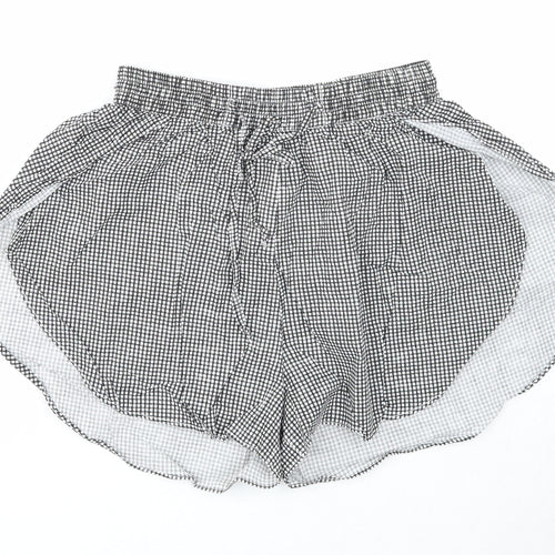 Boohoo Womens Black Check Cotton Basic Shorts Size 8 Regular Drawstring