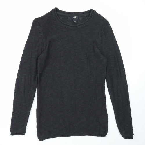 H&M Mens Black Round Neck Cotton Pullover Jumper Size S Long Sleeve
