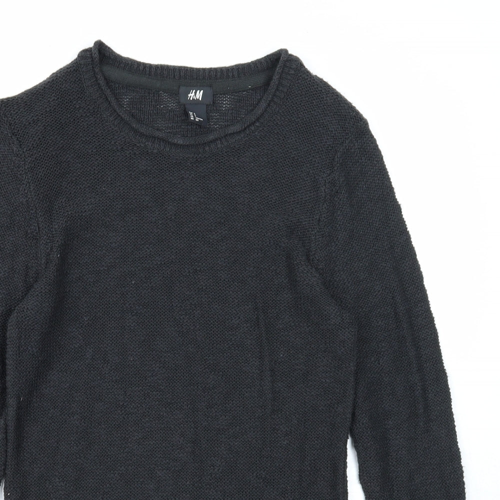 H&M Mens Black Round Neck Cotton Pullover Jumper Size S Long Sleeve
