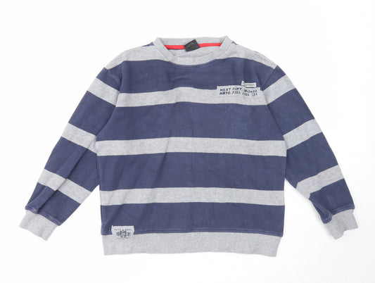 NEXT Boys Blue Round Neck Striped Cotton Pullover Jumper Size 10 Years Pullover