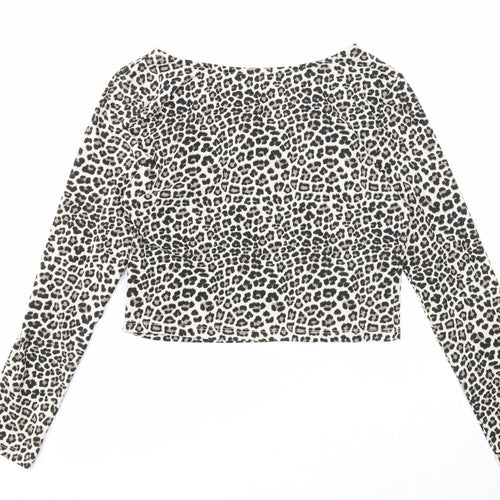Divided Womens Beige Animal Print Cotton Basic T-Shirt Size M Round Neck - Leopard Print