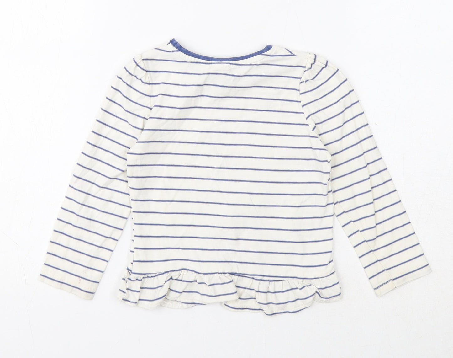 Mini Club Girls White Striped Cotton Basic T-Shirt Size 2-3 Years Round Neck Pullover - Flowers