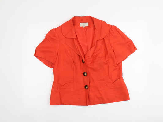 CC Womens Orange Linen Jacket Blazer Size 14
