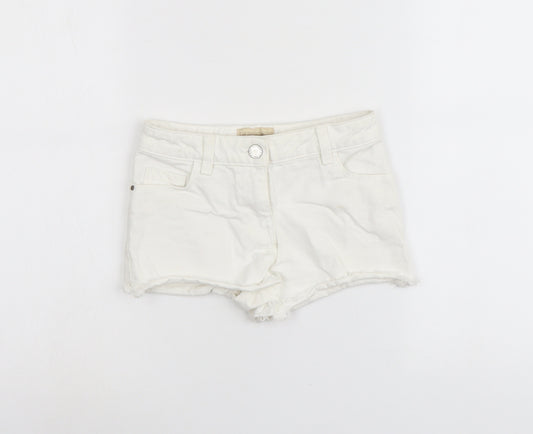 NEXT Girls White Cotton Cut-Off Shorts Size 7 Years Regular Buckle