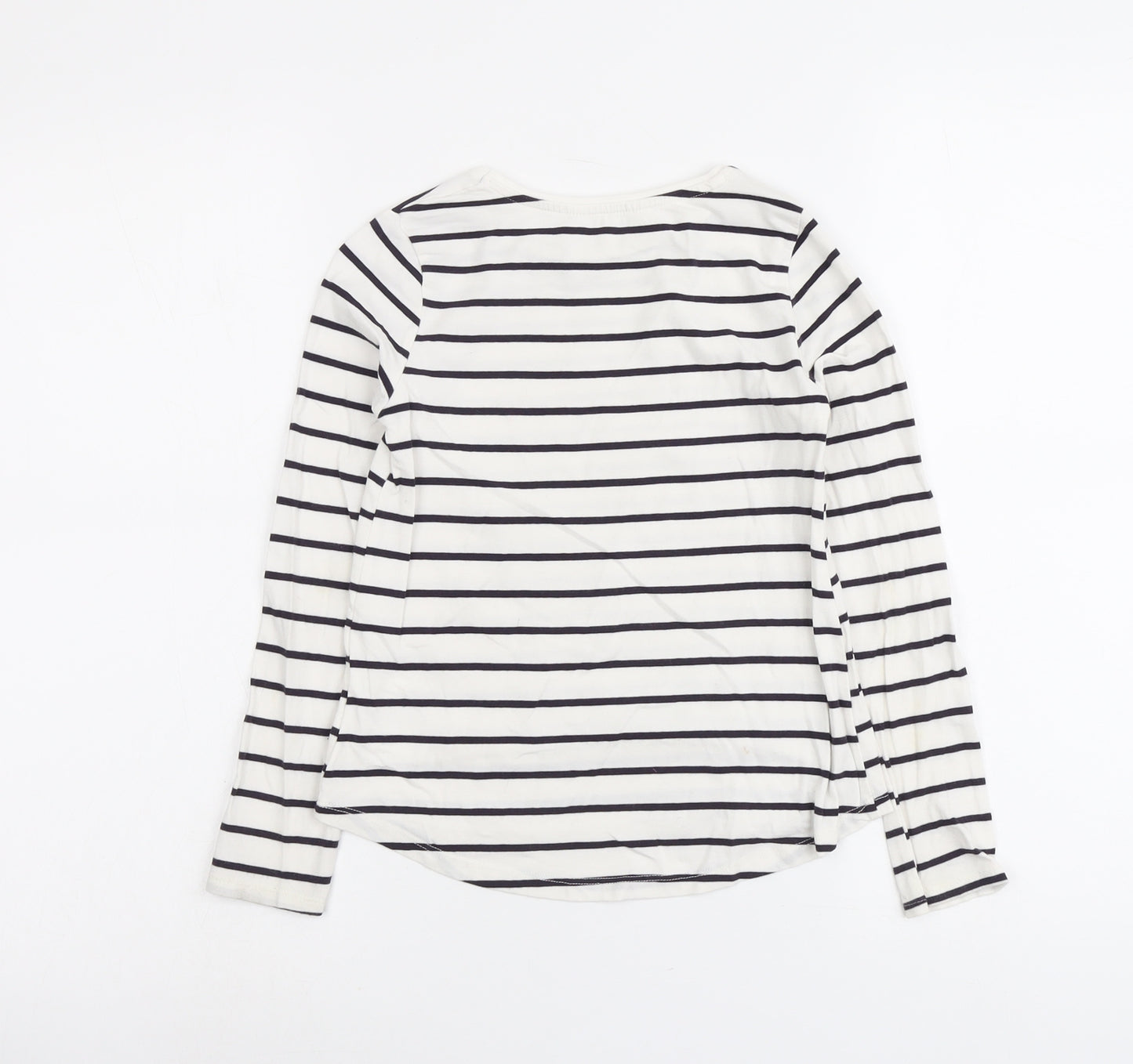 H&M Girls Blue Striped Cotton Basic T-Shirt Size 6-7 Years Round Neck Pullover - Unicorn