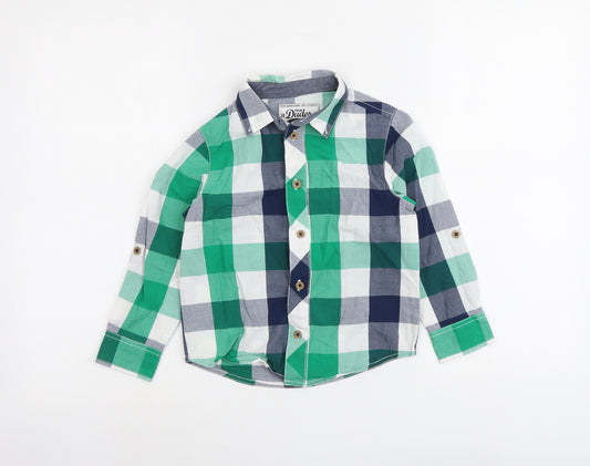 True Dudes Boys Green Plaid Cotton Basic Button-Up Size 4-5 Years Collared Button
