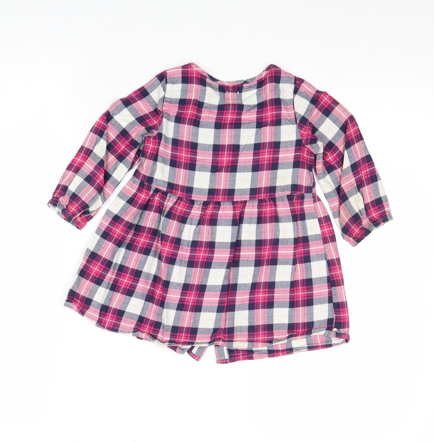 Gap Girls Pink Plaid 100% Cotton Shirt Dress Size 2 Years Round Neck Button