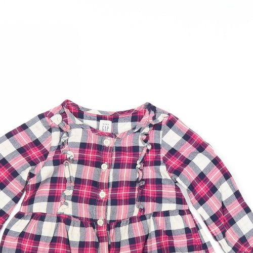 Gap Girls Pink Plaid 100% Cotton Shirt Dress Size 2 Years Round Neck Button