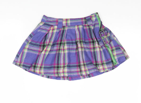 NEXT Girls Purple Plaid Cotton Flare Skirt Size 6 Years Regular Zip