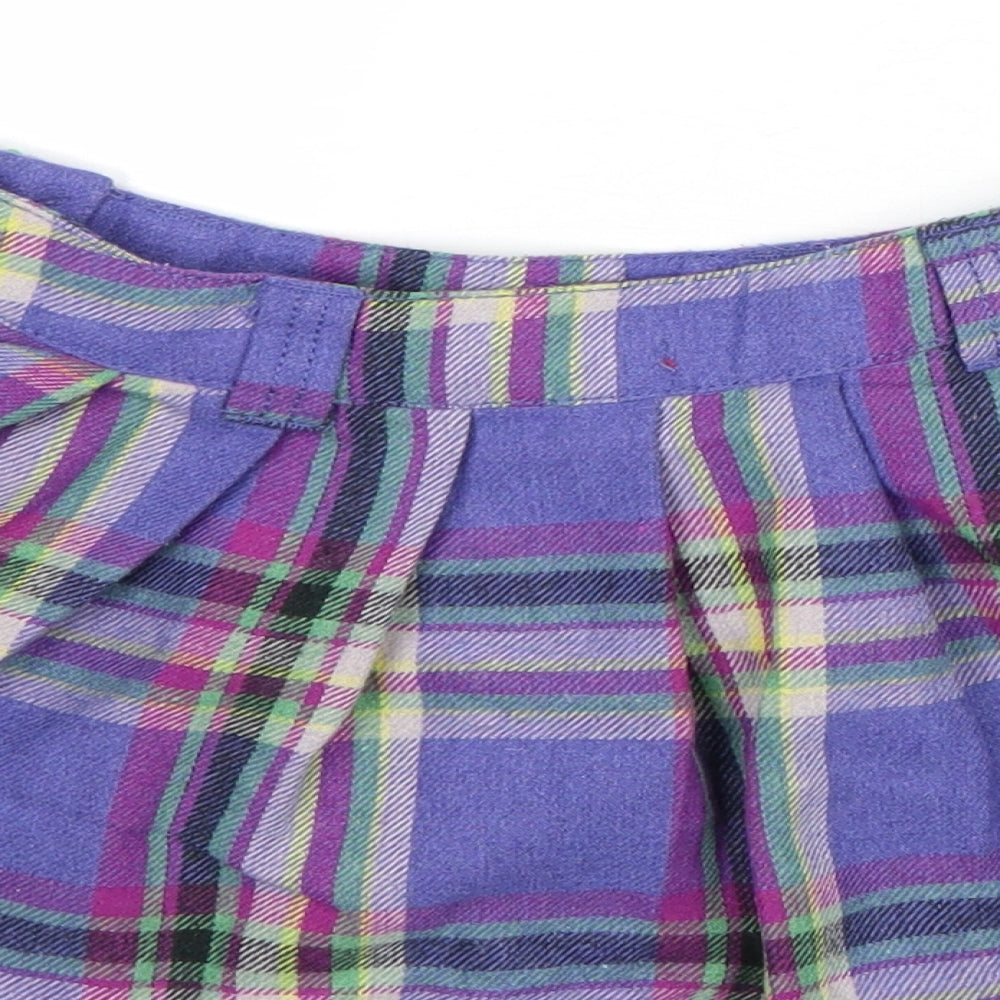 NEXT Girls Purple Plaid Cotton Flare Skirt Size 6 Years Regular Zip