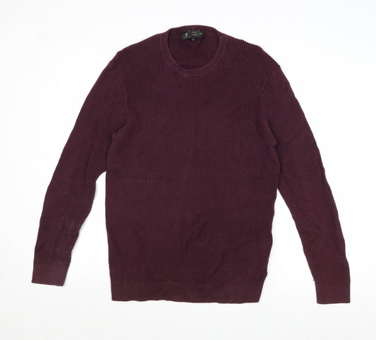 Label Lab Mens Purple Round Neck Cotton Pullover Jumper Size M Long Sleeve