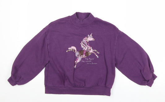 NEXT Girls Purple Polyester Pullover Sweatshirt Size 9 Years Pullover - Unicorn Stay Magical