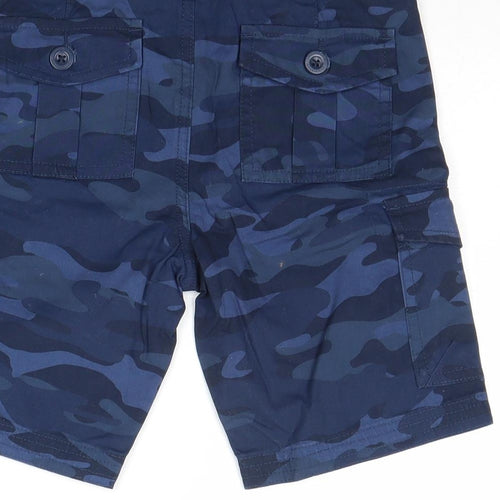 Mountain Warehouse Boys Blue Camouflage Cotton Cargo Shorts Size 5-6 Years Regular Buckle - Waist 24