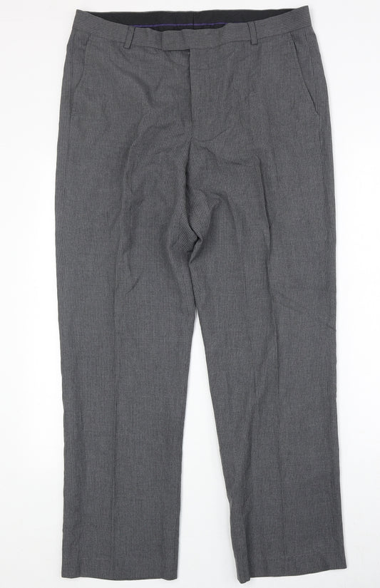 Burton Mens Grey Striped Polyester Dress Pants Trousers Size 36 in Regular Zip