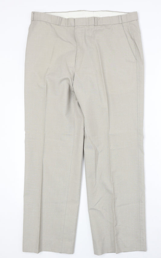 Marks and Spencer Mens Beige Polyester Dress Pants Trousers Size 36 in Regular Zip