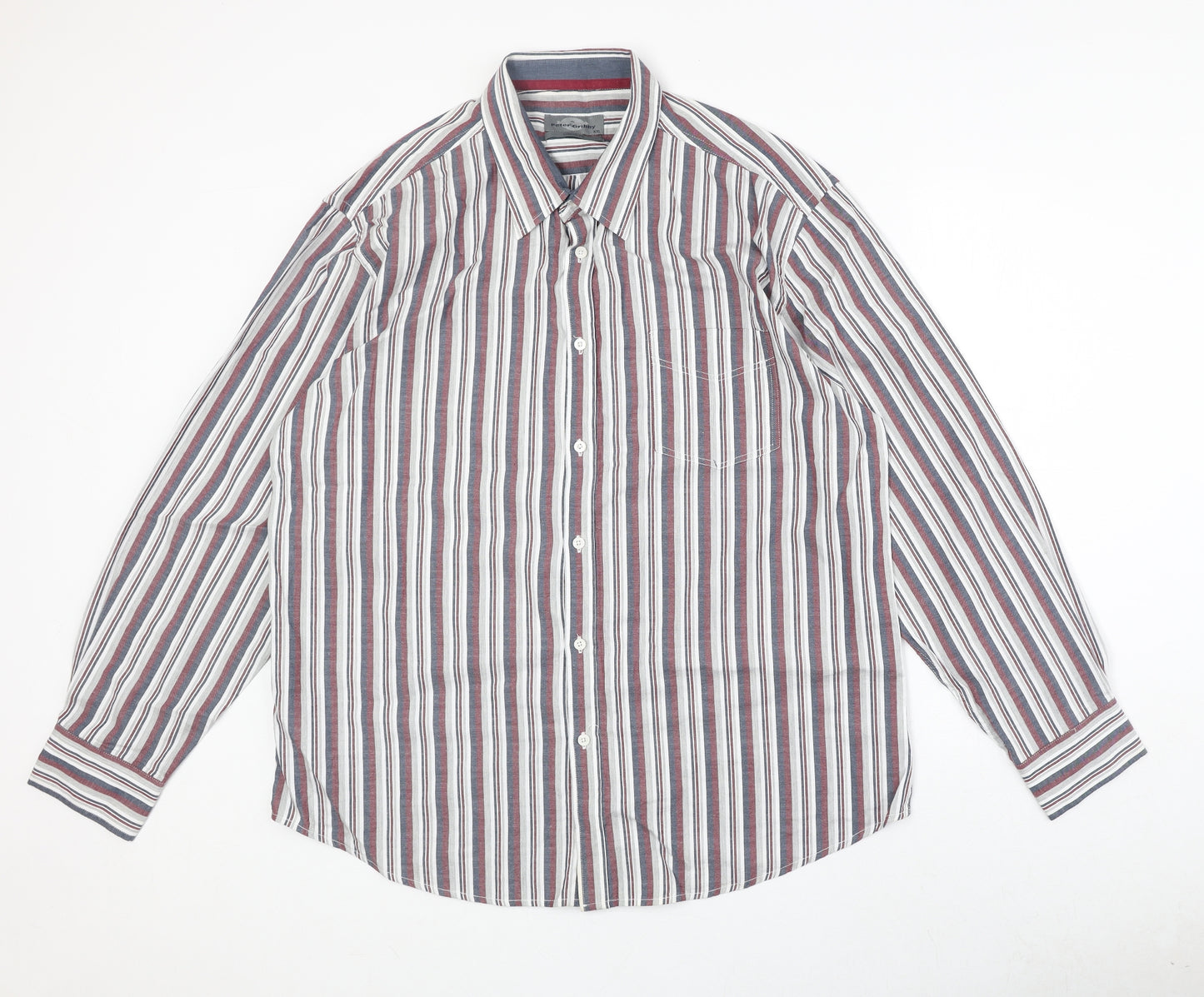Peter Gribby Mens Multicoloured Striped Cotton Button-Up Size 2XL Collared Button