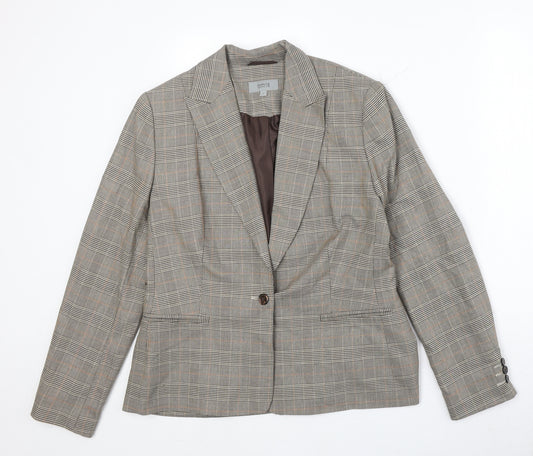 Marks and Spencer Womens Brown Plaid Viscose Jacket Blazer Size 14