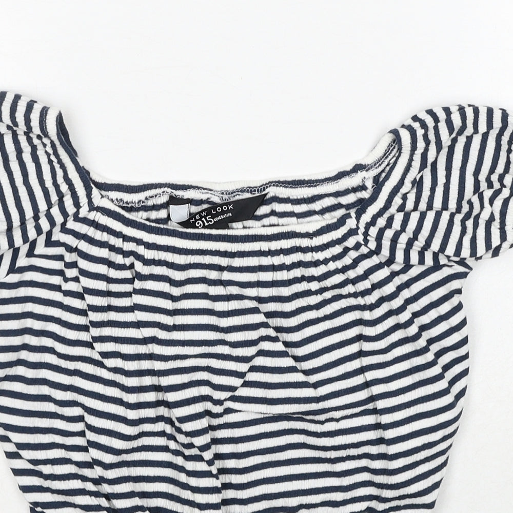 New Look Girls Blue Striped Cotton Cropped T-Shirt Size 10-11 Years Off the Shoulder Pullover