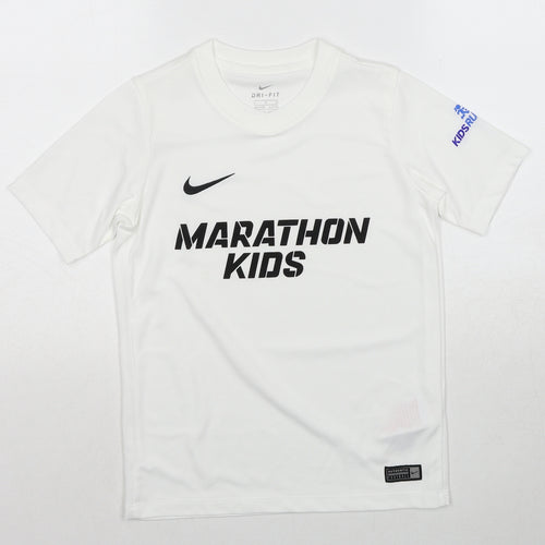 Nike Boys White Polyester Basic T-Shirt Size 8-9 Years Round Neck Pullover - Age 8-10 Years