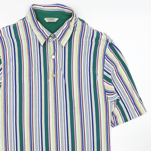 Jackpot Mens Multicoloured Striped Polyester Polo Size M Collared Pullover
