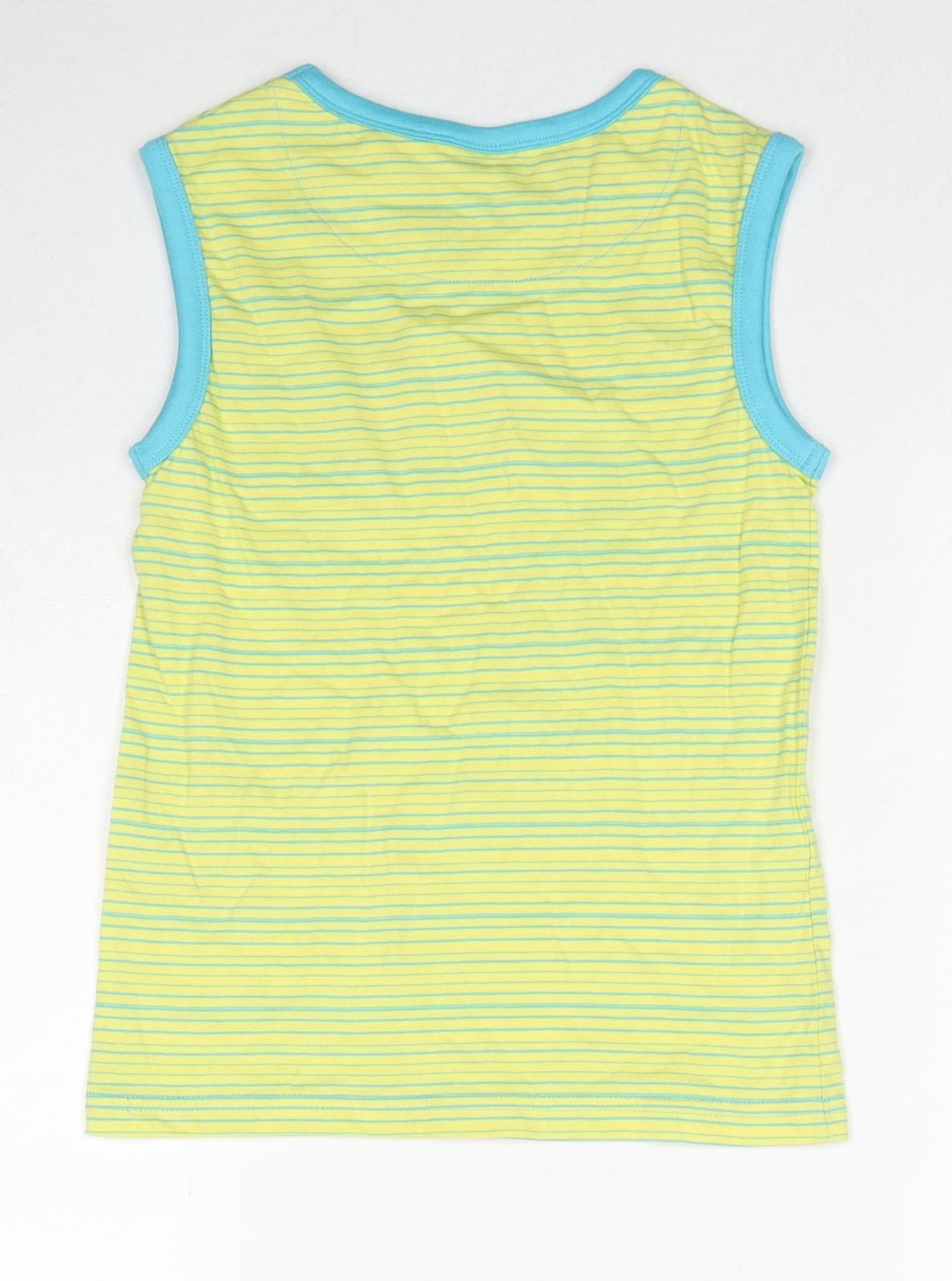 Jack Green Boys Yellow Striped Cotton Basic Tank Size 7-8 Years Round Neck Pullover