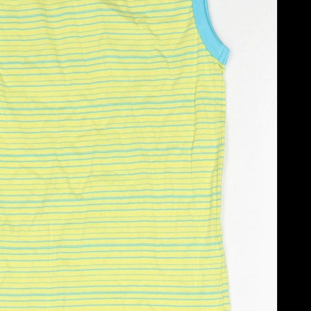 Jack Green Boys Yellow Striped Cotton Basic Tank Size 7-8 Years Round Neck Pullover