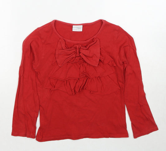 NEXT Girls Red Cotton Basic T-Shirt Size 6 Years Round Neck Pullover