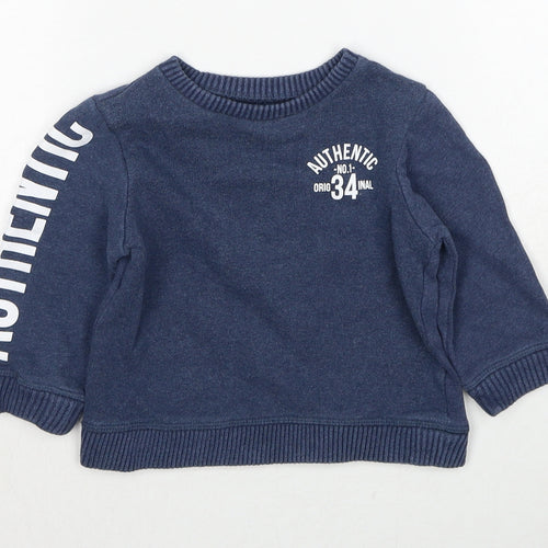 Mothercare Boys Blue Cotton Pullover Jumper Size 12-18 Months Pullover - Authentic
