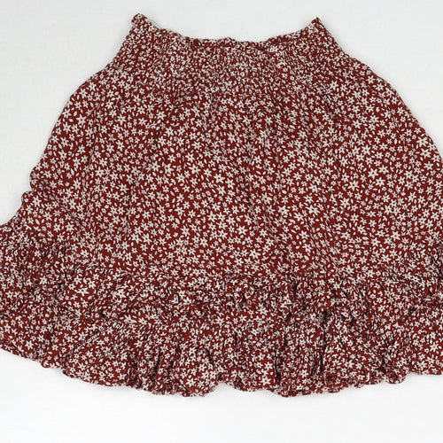 NEXT Girls Red Fair Isle Viscose A-Line Skirt Size 9 Years Regular Pull On
