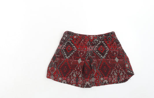 Zara Girls Red Geometric Polyester A-Line Skirt Size 5 Years Regular Zip