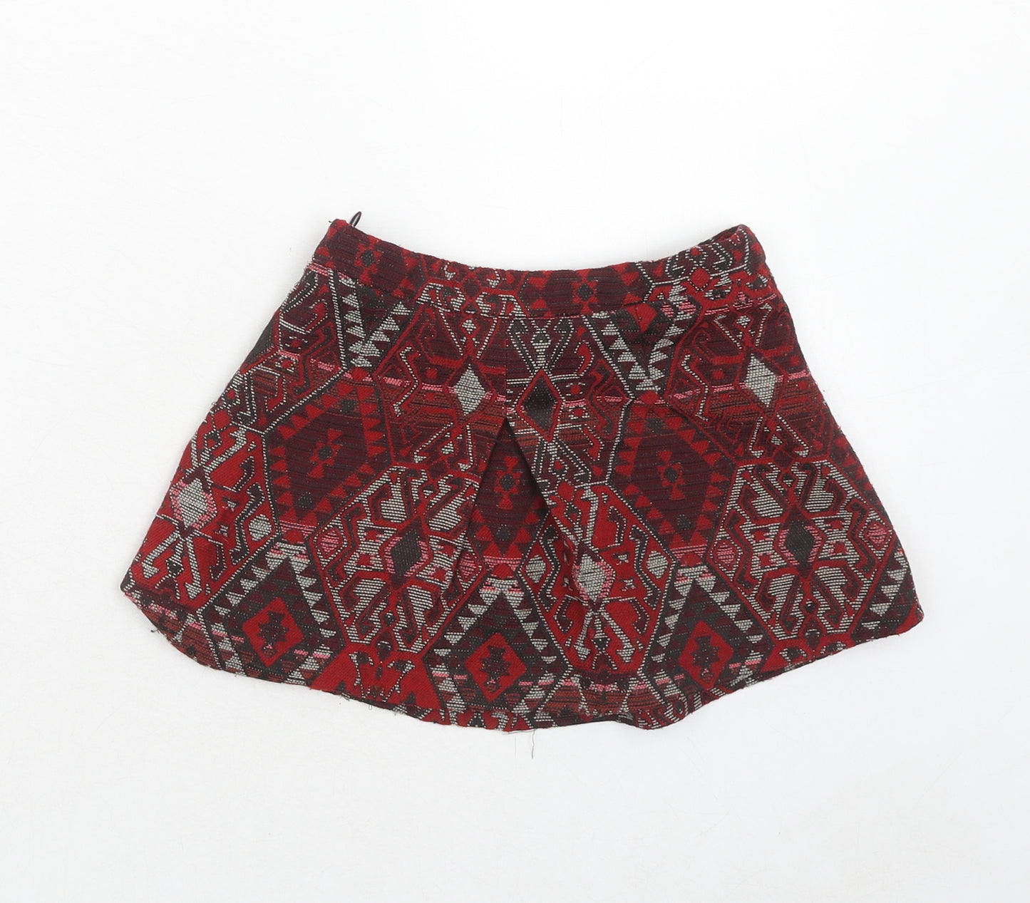 Zara Girls Red Geometric Polyester A-Line Skirt Size 5 Years Regular Zip