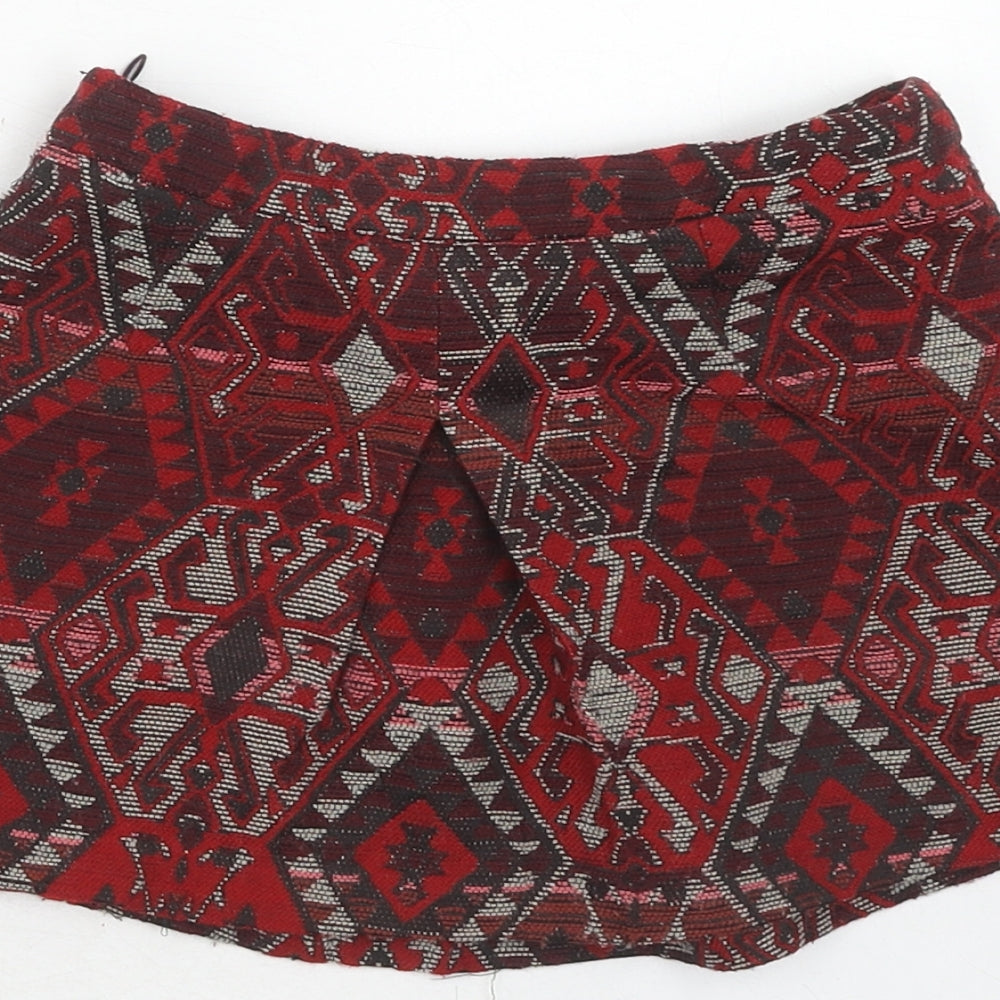 Zara Girls Red Geometric Polyester A-Line Skirt Size 5 Years Regular Zip
