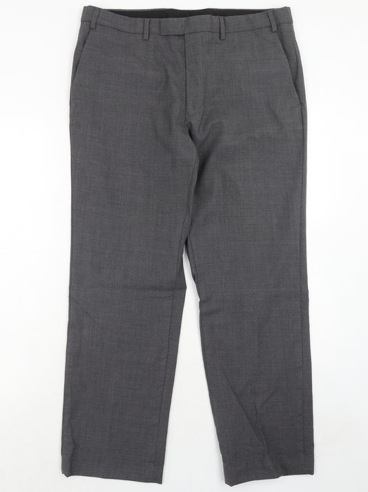 Burton Mens Grey Wool Dress Pants Trousers Size 36 in Regular Hook & Eye