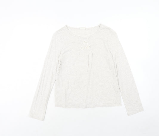 Boden Girls Grey Cotton Basic T-Shirt Size 9-10 Years Round Neck Pullover